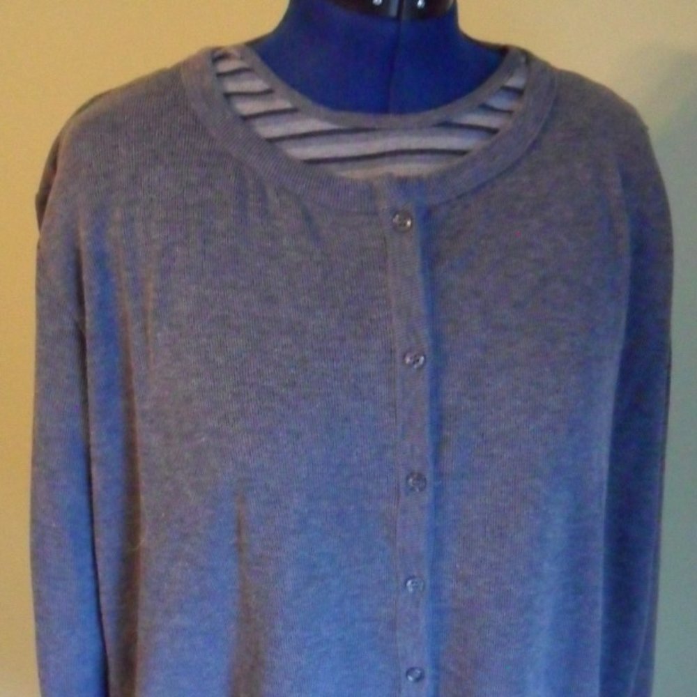 Denim blue and stripe, mock cardigan set 26W/28W